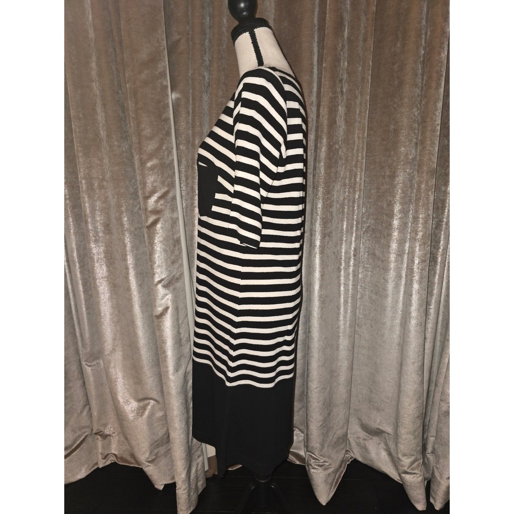 W by Worth Womens Black White Striped Boat Neck Shift Dress Short Sleeve Small - Picture 2 of 8